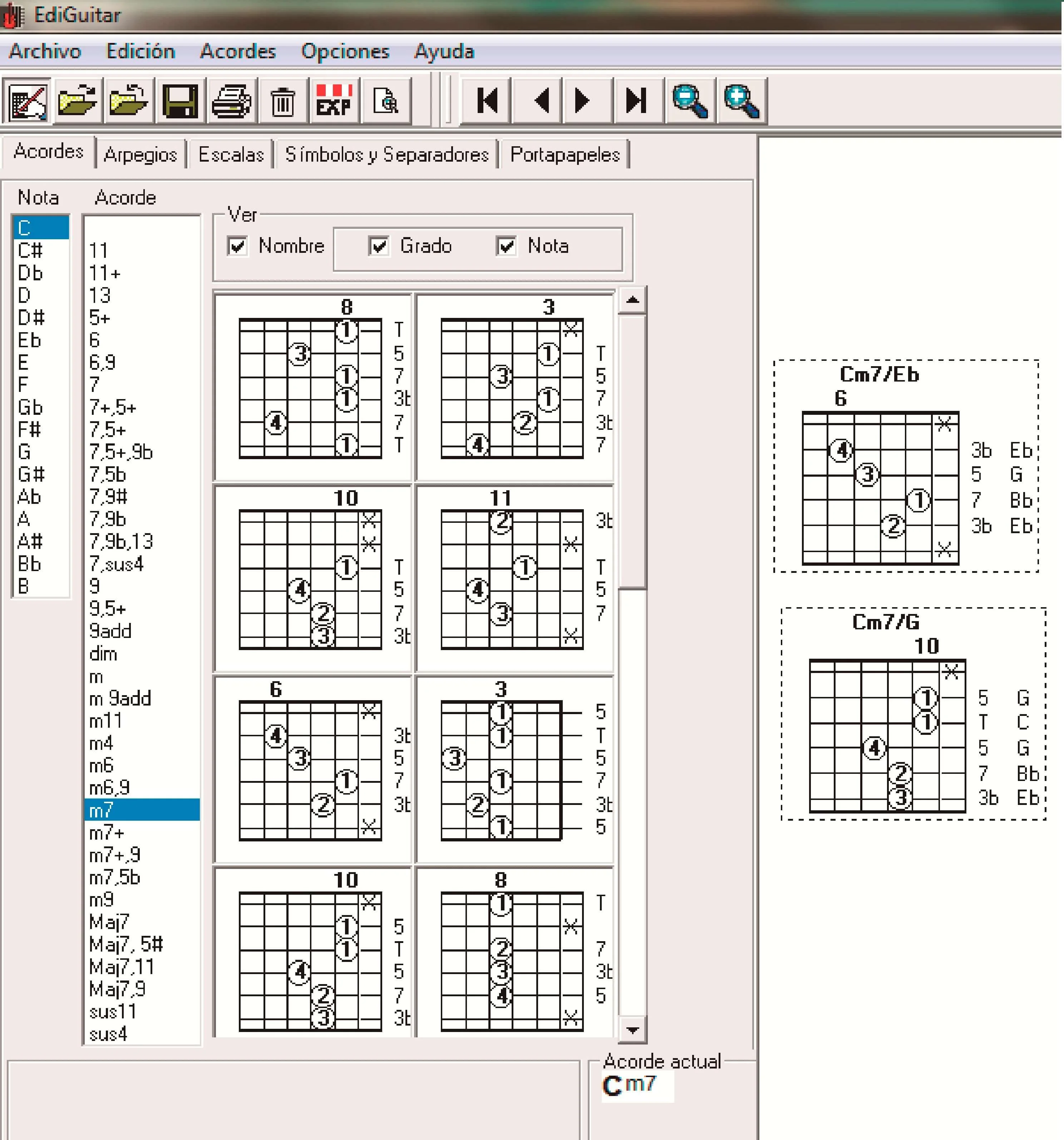 Acordes, escalas, arpegios, notas, grados